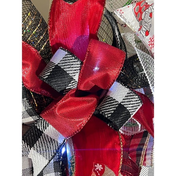 Handmade Merry Christmas Gnome Holiday Ribbon Door Wreath 22 ins W46 - Picture 8 of 11